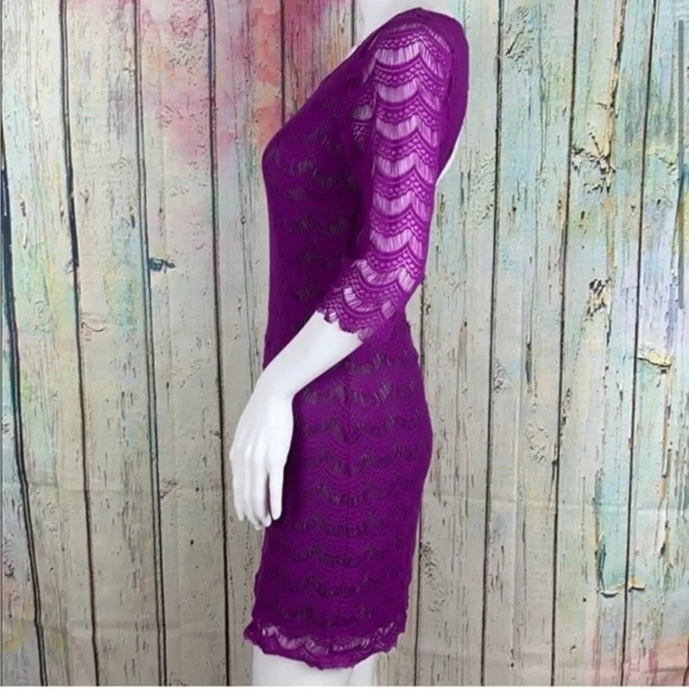 Free People Holly Lace Fuchsia Purple Mini Sheath Dress XS